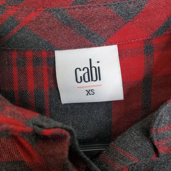 Cabi Cunningham Shirt WOmens XS Gray Red Peplum Hidden Button Down Cabincore - Picture 5 of 9